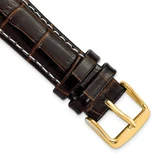 DeBeer 12 mm Brown Crocodile Grain Chronograph Leather with White Stitching and Gold-Tone Buckle 7.5 Inch Watch Band