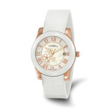 Women'S Chisel Rose Ion-Plated Floral Dial White Strap Watch, 40 mm, Quartz