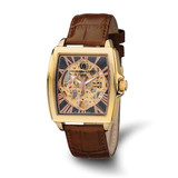 Charles Hubert Brown Strap Ion-Plated Skeleton Dial Automatic Watch, 40 mm