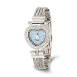 Charles Hubert Stainless Steel Bangle Light Blue Mother of Pearl Heart Dial Watch, Quartz
