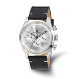 Men'S Charles Hubert Stainless Steel Leather Band 46 mm Dual Time Watch, Quartz, Silver Tone