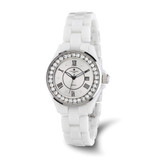 Charles-Hubert White Ceramic Crystal Bezel Silver-Tone Dial with Date Watch, 33 mm, Quartz