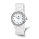 Charles-Hubert White Ceramic 38 mm Stainless Steel Crystal Bezel Mother of Pearl Dial with Date Watch, Quartz