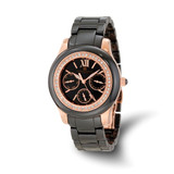 Charles-Hubert Black Ceramic 40 mm Stainless Steel Rose Ion-Plated Crystal Bezel Multifunction Black Dial with Day and Date Watch, Quartz