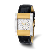 Charles-Hubert Two-Tone Yellow Ion-Plated Stainless Steel White Dial with Day and Date Leather Band Watch, Quartz