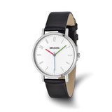 Mason Sales Stainless Steel Black Leather Band Watch, 38 mm, Quartz