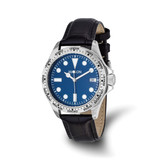Mason Sales Stainless Steel Black Leather Band Blue Dial Watch, 39 mm, Quartz
