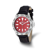 Mason Sales Stainless Steel Black Leather Band Red Dial Watch, 39 mm, Quartz