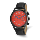 Mason Sales Stainless Steel Black Ion-Plated Chronograph Leather Band Watch, 42 mm, Quartz, Red