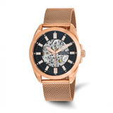 Mason Sales Stainless Steel Rose Ion-Plated Skeleton Movement Mesh Band Watch, 44 mm, Automatic