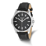 Mason Sales Stainless Steel Black Dial Black Leather Band Watch, 42 mm, Quartz