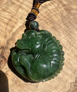 Natural Canadian Nephrite Jade Pocket Pendant, Qi Lin 1.8"
