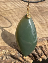 Natural Siberian Olive Green Nephrite Jade Pendant 39x19mm Gold-Plated Silver Bail