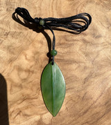 Natural Siberian Nephrite Jade Leaf Pendant, 42mm