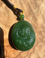 Natural Canadian Nephrite Jade Happy Buddha Pendant, 39.5mm
