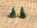 Natural Canadian Nephrite Jade Earrings, Wolf 15mm Sterling Silver