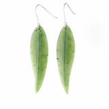 Natural Nephrite Jade Earrings Leaf 11.5x43mm Sterling Silver