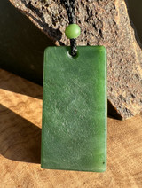 Natural Canadian Nephrite Jade Textured Rectangle Pendant - 50MM