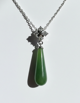 Natural Canadian Nephrite Green Jade and Silver Drop Pendant 32mm