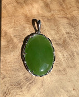 Natural Canadian Nephrite Jade and Silver Pendant - 25x18mm