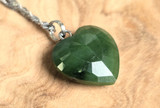 Natural Canadian Nephrite Jade Faceted Heart Pendant, 16mm