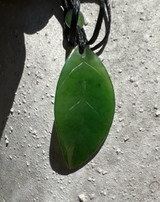 Natural Nephrite Jade Siberian Leaf Pendant, 33mm
