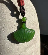 Natural Canadian Nephrite Jade Ginkgo Leaf Pendant, 30mm