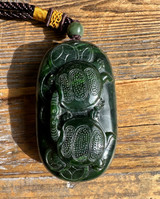 Natural Canadian Jade Two Turtle Hand Held Pendant - 3"