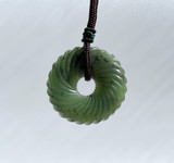 Natural Nephrite Jade Pendant, Round Twist 49mm