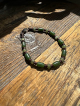Natural Canadian and Siberian Nephrite Jade Matte Bead Bracelet 6.5 inch