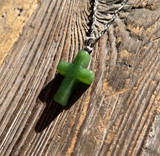 Natural Canadian Nephrite Jade Cross Pendant 21x14mm Stainless Steel
