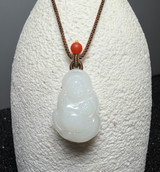 Natural White Nephrite Jade Happy Buddha Pendant, 29mm