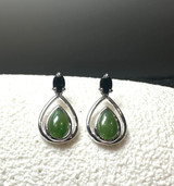 Natural Nephrite Jade Tear Drop Stud Earrings 23mm Sterling Silver