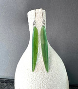 Natural Jade Earrings - Long Leaf Earrings 53mm Sterling Silver
