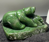 Natural Nephrite Jade Large Bear with Cub - 3 Figurine 9.25"