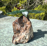 Natural Jade 4" Eagle on Petrified Wood Base Figurine