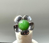 Natural Nephrite Jade Stainless Flower Ring, SZ 5