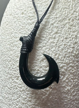 Natural Nephrite Jade Black Australian Fish Hook Pendant 35mm