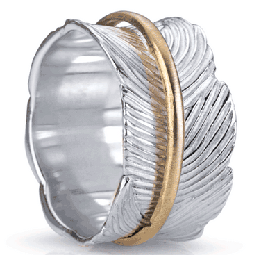 "EDEN" (MR2257) - Leaf Sterling Silver & 10K Yellow Gold - MeditationRing (Spinner Ring)