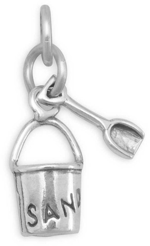Image of (C) "SAND" Pail with Shovel Charm 925 Sterling Silver