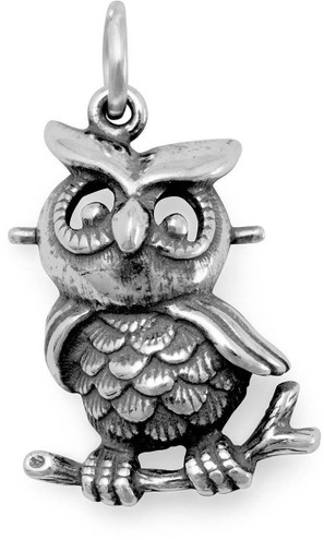 Image of (C) Oxidized Owl Charm 925 Sterling Silver