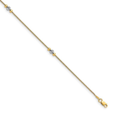 Image of 10"+1" 14K Yellow & White Gold Polished Shiny-Cut Beads Anklet