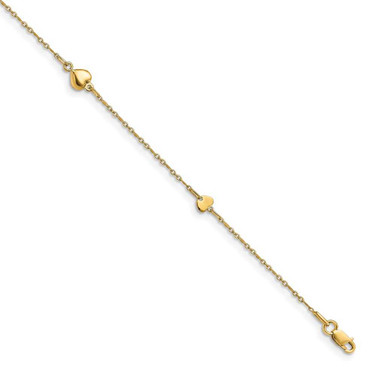 Image of 10"+1" 14K Yellow Gold Polished Heart Anklet