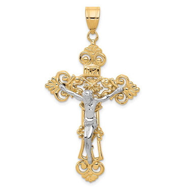 Image of 10K Two-tone Gold INRI Fleur De Lis Crucifix Pendant 10ZC243