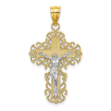 Image of 10K Two-tone Gold w/Lace Trim Crucifix Pendant