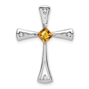 Image of 10k White Gold Citrine and Diamond Cross Pendant