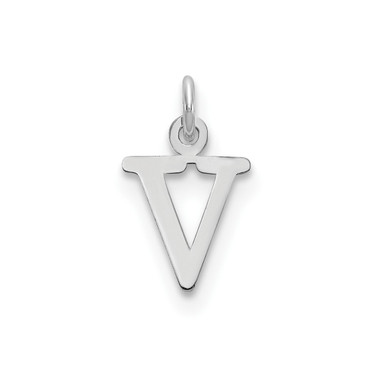 Image of 10K White Gold Cutout Letter V Initial Charm