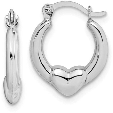 Image of 15mm 10k White Gold Heart Hollow Hoop Earrings