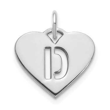 Image of 10K White Gold Heart Letter D Initial Charm