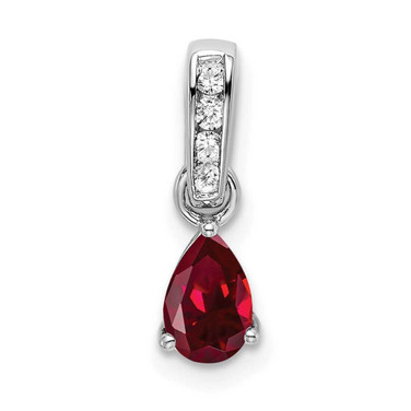 Image of 10K White Gold Pear Created Ruby and Diamond Pendant